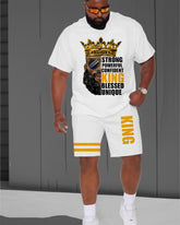 Men's Plus Size Black King Short Sleeve T-Shirt Shorts Suit