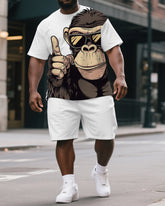 Big & Tall Men's Daily Casual Gorillas with Sunglass Cartoon Short-Sleeved T-shirt and Short Set
