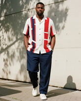 Big & Tall Men's Business Red Colorblock Geometric Stripe Print Short Sleeve Shirt Trousers Suit