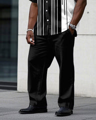 Men's Plus Size Black Star Short Sleeve Shirt Trousers Suit