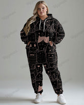 Women's Casual Daily Cute Cat Print Plus Size Hoodie Suit