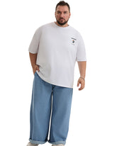 Plus Size Men's Daily Casual All-match Washing Water Pure Blue Denim Trousers