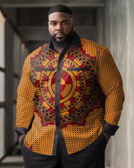 Men's Classic Casual Plus Size Orange Floral Long Sleeve Lapel Shirt