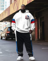 Men's Street Fashion Colorblock Lion Alphabet Print Plus Size Hoodie Suit