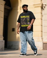 Plus Size Men's Vintage Jesus Print T-shirt Denim Pants Suit