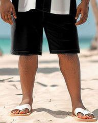 Men's Big and Tall Simple Hawaiian Plant Print Shirt Shorts Set