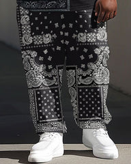 Men's Large Casual Paisley Printed Short Sleeve Trousers Set