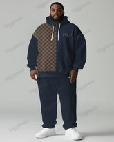Men's Daily Casual Check Letter Print Plus Size Hoodie Suit