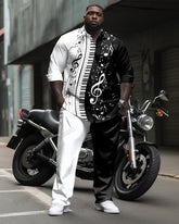 Elegant Musical Print Long Sleeve Lap Collar Shirt 2 Piece Set Big & Tall Men's