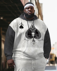 Men's Plus Size Casual Hip Hop Skull Poker A Hoodie Two-Piece Set