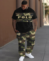 Big Guys Camouflage Patchwork Alphabet Print T-shirt Trousers Set
