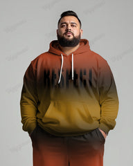 Gradient Multicolor Respect Letter Print Men's Plus Size Hoodie Suit
