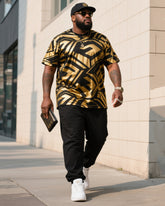 Big Boy Street Fashion Black Art Bronzing Printed Short Sleeve Trousers Suit