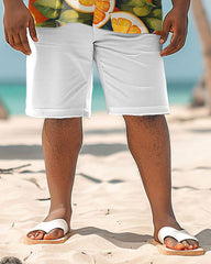 Men's Plus Size Hawaiian Orange Cut Print Shirt Shorts Suit