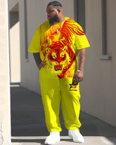 Comfortable Men's Large 3D Tiger Print Short Sleeve Trousers Set