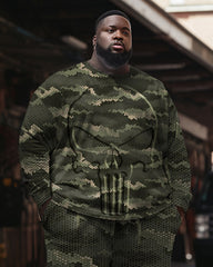 Men's Large Size Sweatsuit Skull Camouflage Sweatshirt Two Piece Set