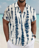 Men's Plus Size Hawaiian Blue And White Texture Print Short Sleeve Slub Shirt