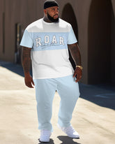 Big Men's Roar Color Matching Casual Street Short-Sleeved T-Shirts Two-Piece Set