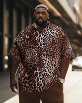 Men's Big & Tall Snakeskin Leopard Print 90s Rock Gradient Element Short-Sleeved Shirt