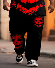 Big & Tall Men's Halloween Dark Pumpkin Totem Print T-Shirt Pants Suit