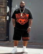 Men's Big & Tall Street Fashion Everywhere Halloween Pumpkin Print T-Shirt Shorts Set