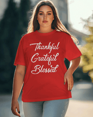 Women's Thankful Grateful Blessed Print Loose Short Sleeve T-shirt