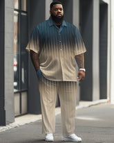 Big Guy's Business Gradient Striped Print Short Sleeve Shirt Set