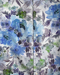 Flower Dreamlike Watercolor-Woven 100 Cotton Men's Short Sleeve Button Shirt