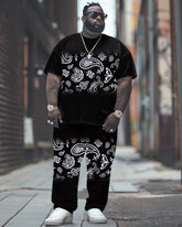 Cashew Flower Print T-shirt Trousers Suit Men's Large