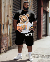 3D Bear Print T-Shirt Shorts Suit Men's Plus Size