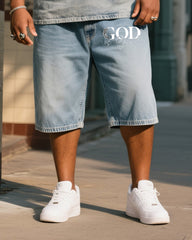 Big Shirt Print Short Sleeve Shorts Denim Suit