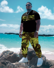 Men's Big & Tall Camouflage Leaves Stitching T-shirt Trousers Set