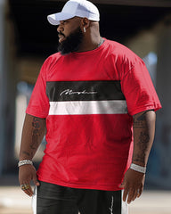 Men's Simple Colorblock Print Large Suit