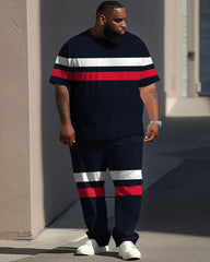 Street Simple Striped Contrast Print Large Men's Suit