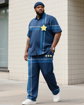 Big Boy Must Have 2025 Fashion High Sense Prussian Blue Line Stars Short Sleeve Shirt Trousers Suit