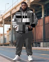 Men's Casual Gray Geometric Print Plus Size Hoodie Suit