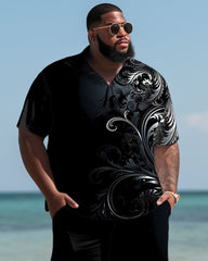 Retro Pattern Printed Gradient Polo Short Sleeved Men's Set