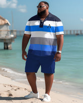 Big Build Guy's Versatile Simple Colorblock Polo Shirt Shorts Set