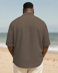 Big & Tall Men's Daily Solid Long Sleeve Bamboo Hemp Texture Shirt