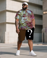 Men's Plus Size Warrior King Ice Dye Tie-Dye Round Neck T-Shirt Shorts Suit