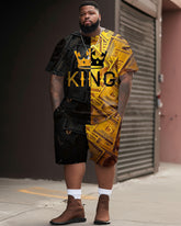 Street Casual Contrast Stitching King Crown Print Large Men's Set