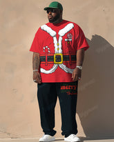 Men's Big and Tall Christmas Santa Claus Cosplay T-Shirt Trousers Set