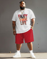 Men's Plus Size Enjoy Your Life T-Shirt Shorts Suit