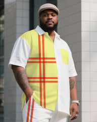 Big Boy Must-Have Striped Colorblock Short Sleeve Shirt Trousers Suit