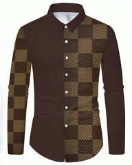 Men's Big & Tall Geometric Block Mosaic Casual Long Sleeve Shirt