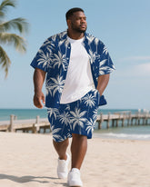 Big Men's Coconut Trees Paint Hawaiian Theme 2-Piece Short Sleeve Shirt Shorts Suit
