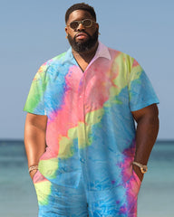 Men's Plus Size Hawaiian Colorful Print Shirt Shorts Suit