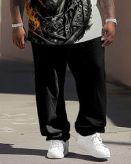 Big and Tall Guy's Street Fashion Hat Skull Print T-Shirt Trousers Set