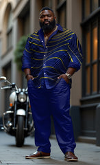 Blue Men's Ombre Art Plus Size Long Sleeve Walking Set