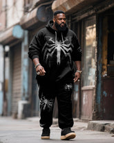 Big & Tall Men's Street Fashion Spider Graffiti Print Hoodie Suit